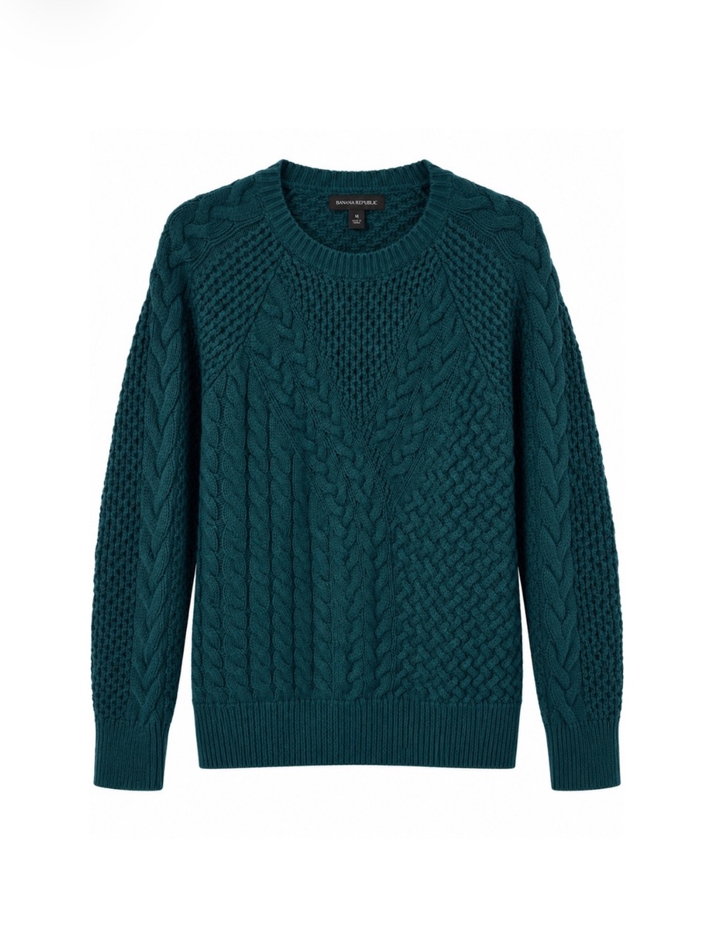 Banana Republic Wool Blend Cable Knit Sweater - Dark Teal, Size M